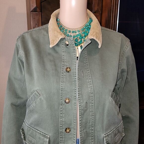 Woolrich Military Green Button-Front Flannel Jacket Cotton Lined with corduroy - Picture 6 of 13